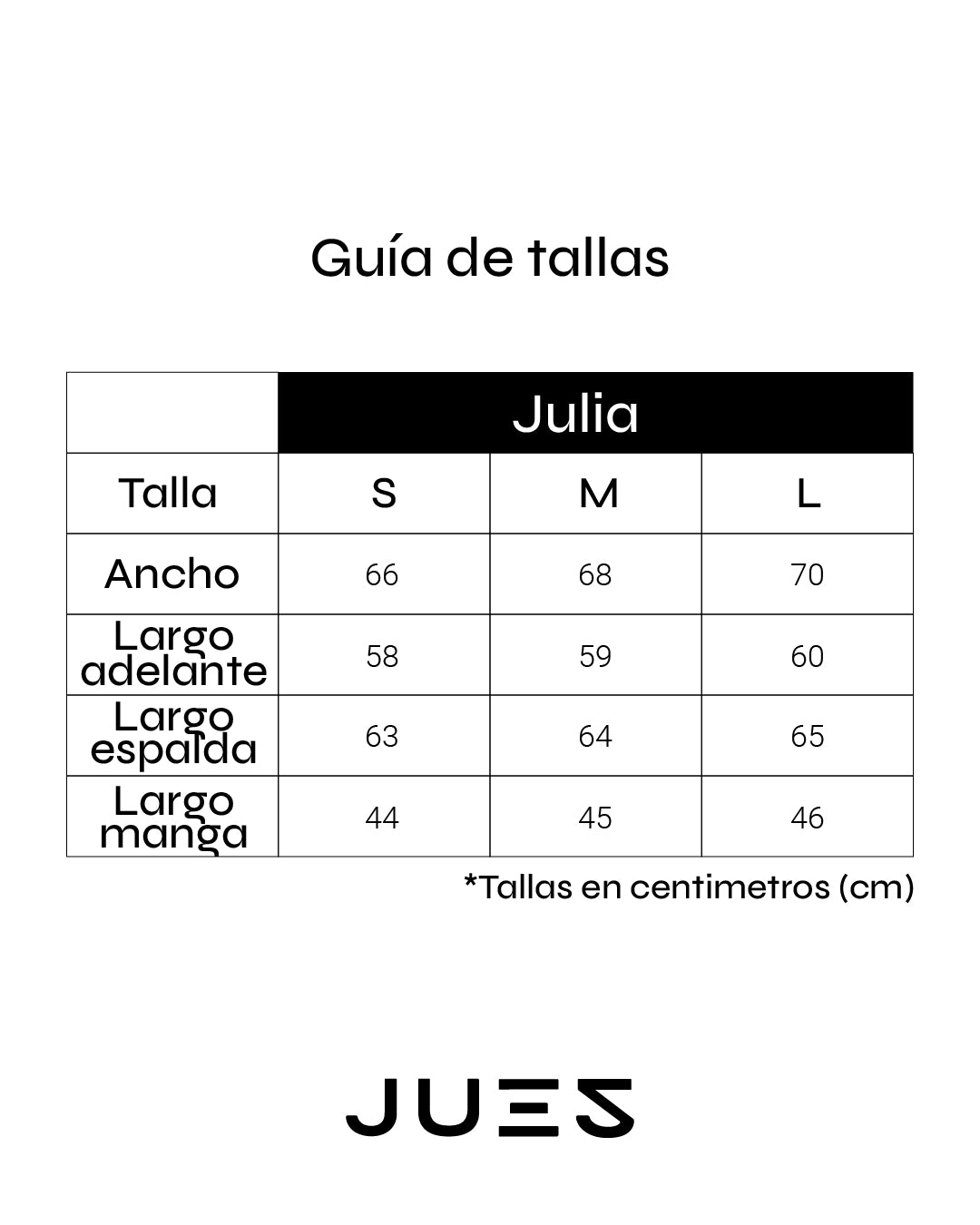 Guía de tallas Julia Terracota
