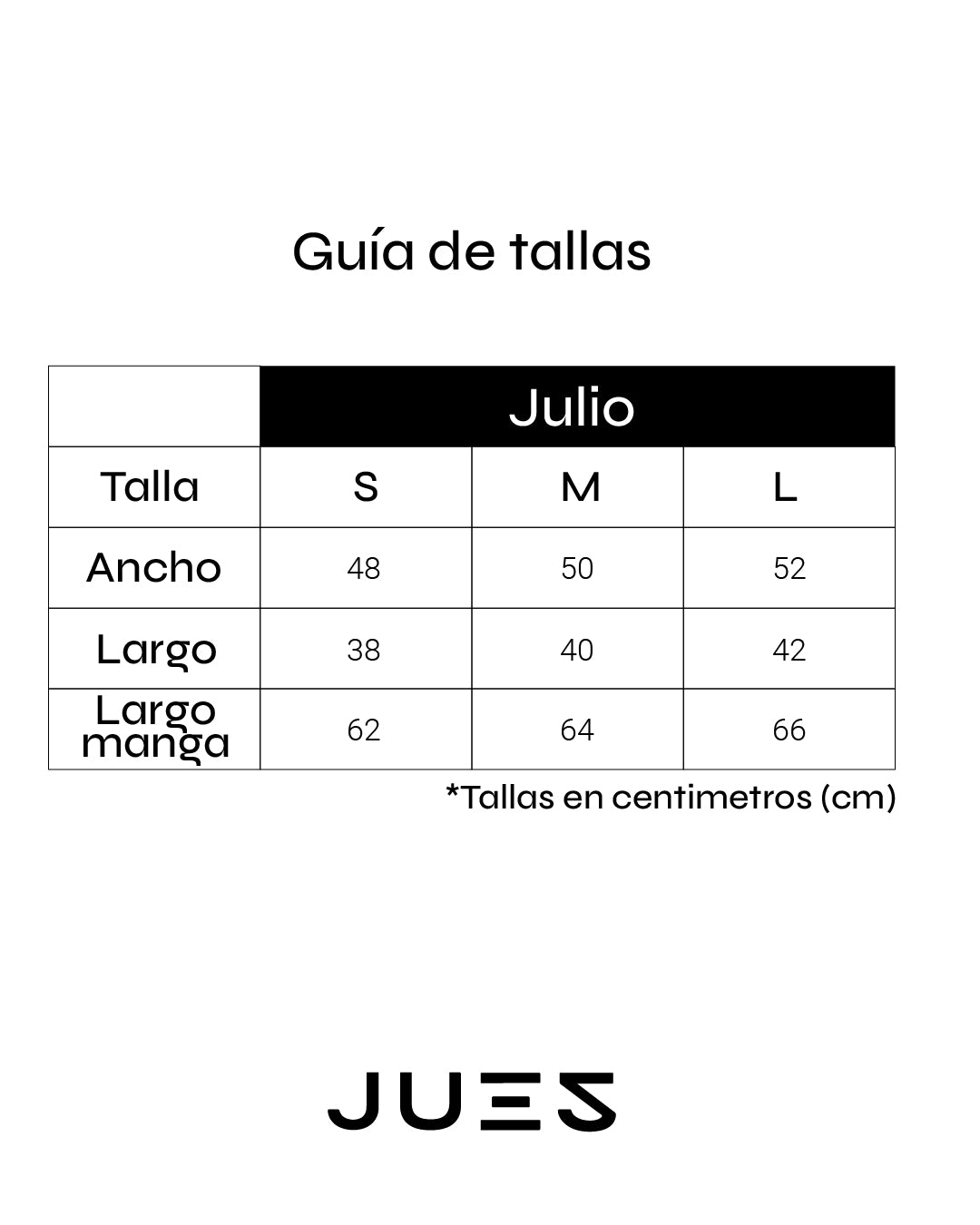 Guía de tallas Julio -  ÚLTIMAS UNIDADES 30% OFF
