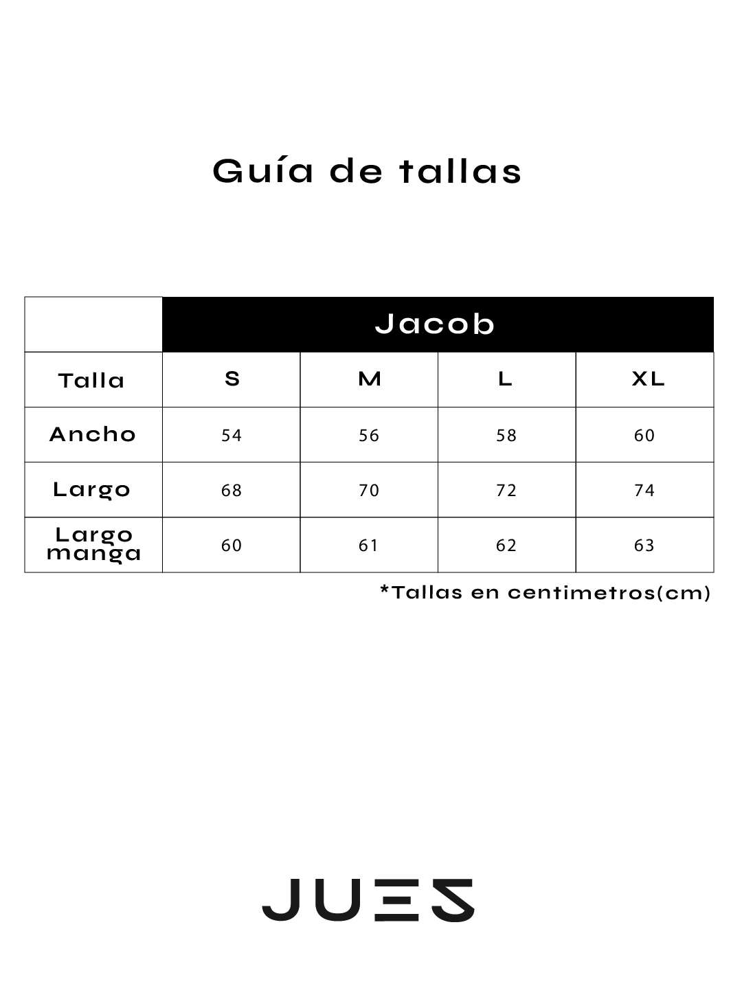 Guía de tallas Jacob