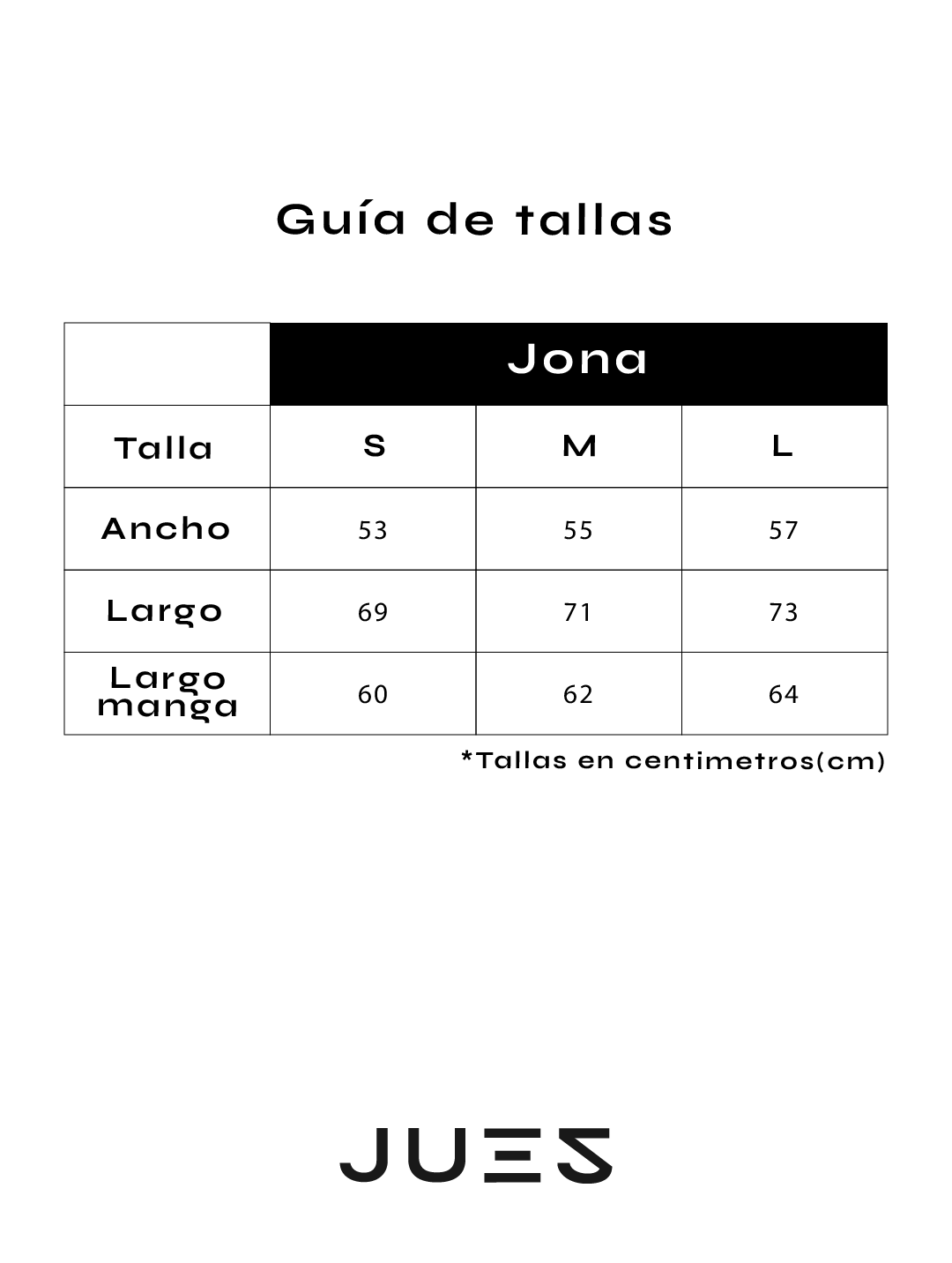 Guía de tallas Jona